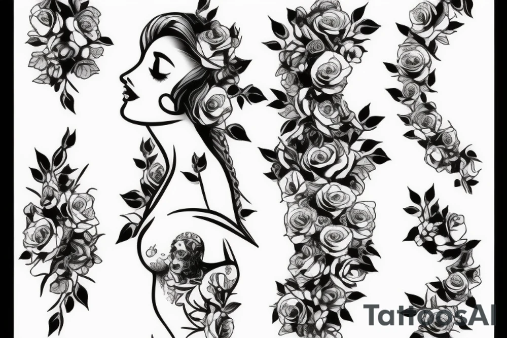 The stencil of the person with roses coming out of her belly is the bare bones of what I want. tattoo idea