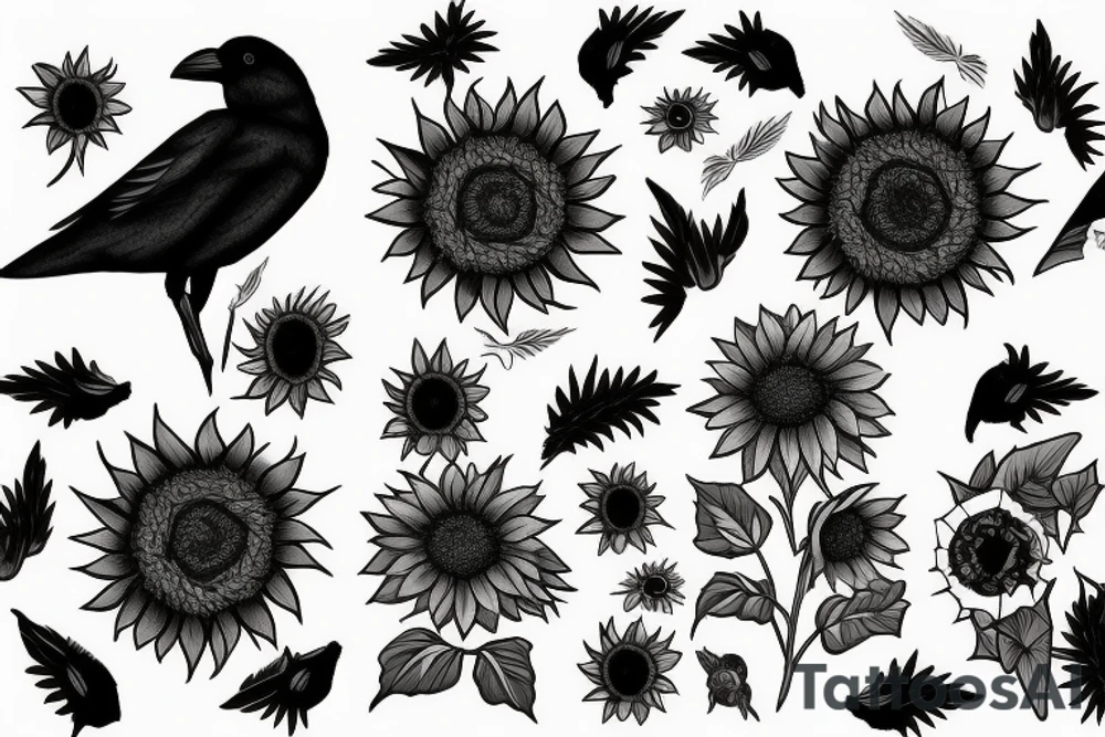 sunflower its't leaves becoma a crow tattoo idea
