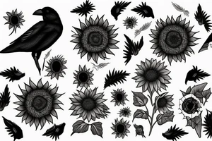sunflower its't leaves becoma a crow tattoo idea