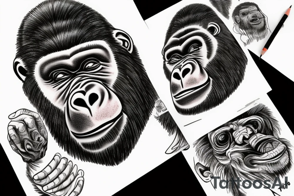 Gorilla face but head is erupting volcano tattoo idea