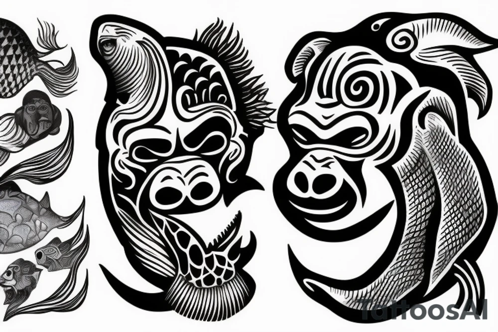 half gorilla half fish tattoo idea