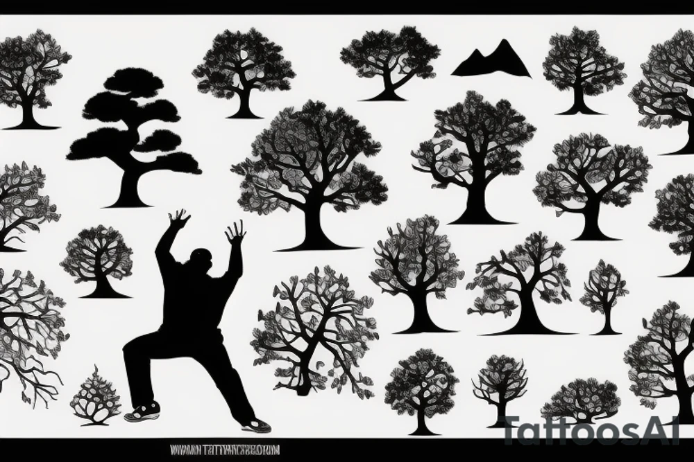 a man throwing up a tree tattoo idea