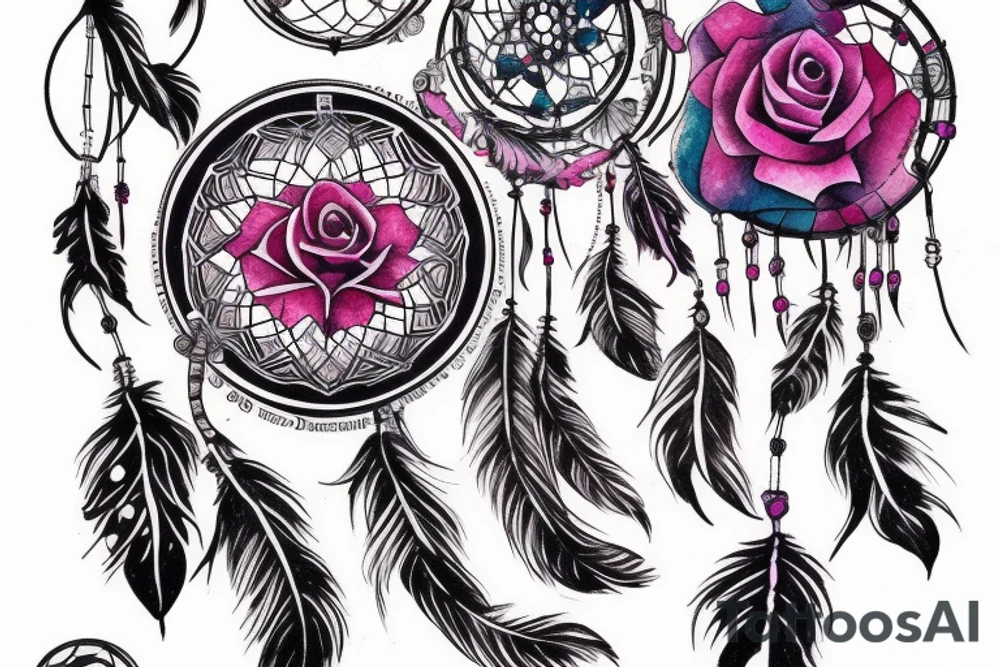 universe, dream catcher, rose tattoo idea