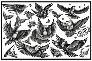 swallow and text 'Keep on flying' tattoo idea