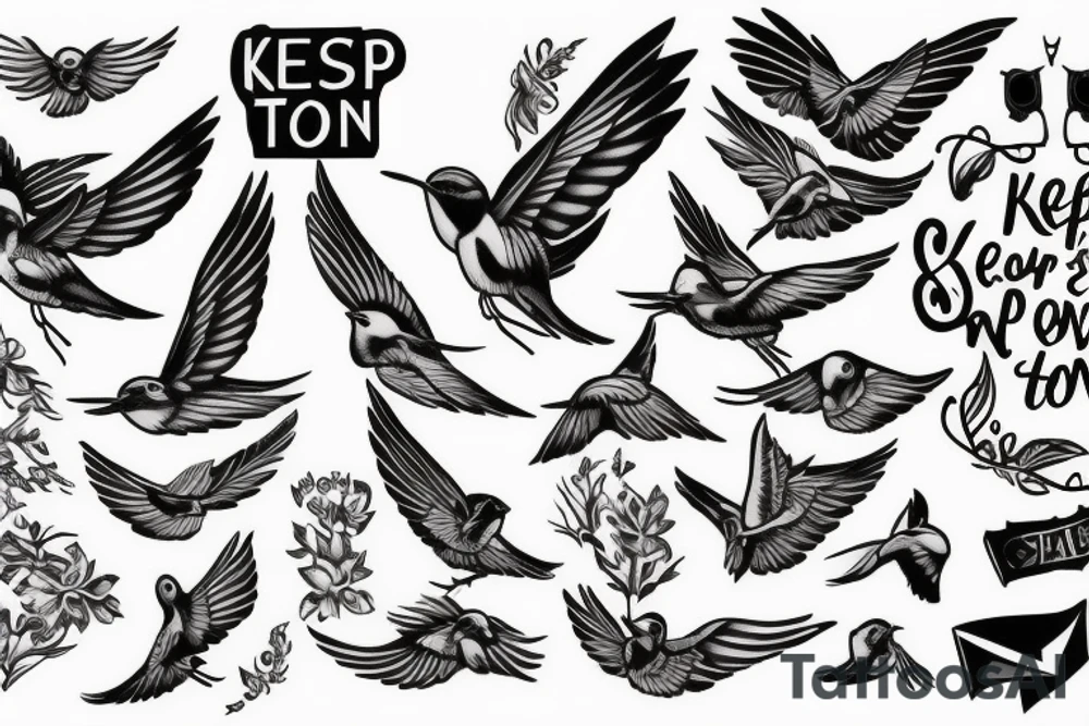 swallow and text 'Keep on flying' tattoo idea