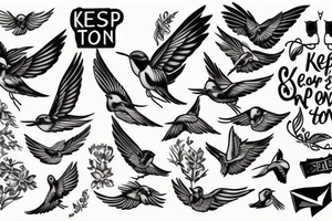swallow and text 'Keep on flying' tattoo idea