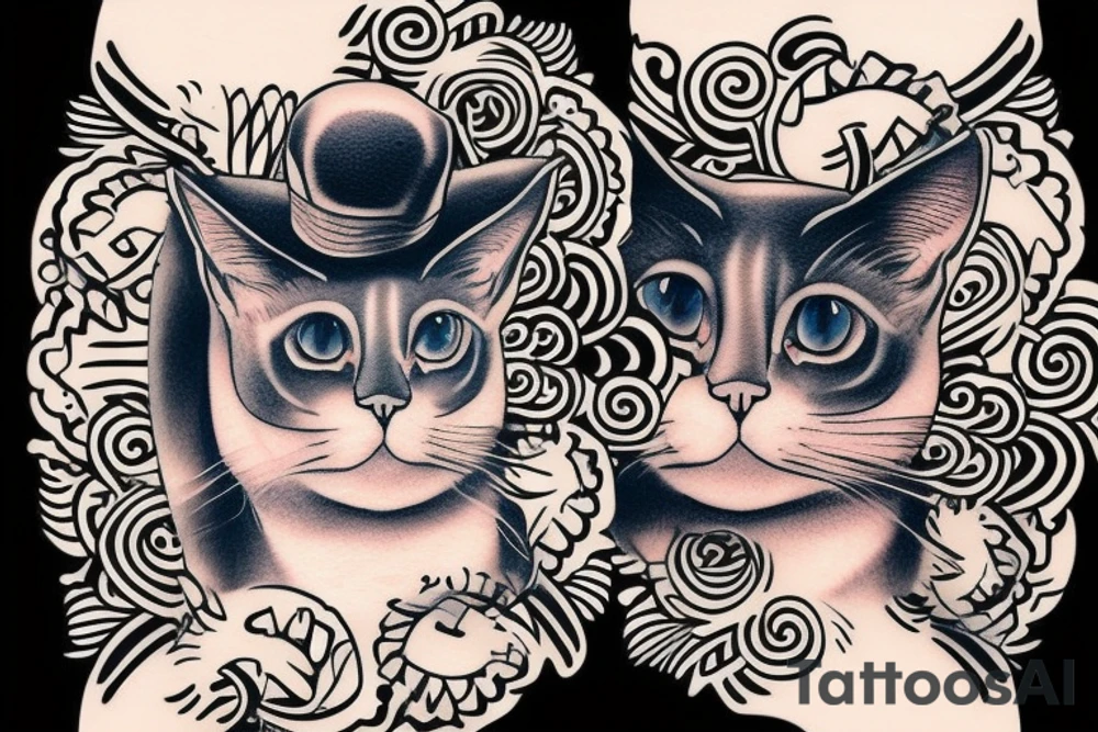 Siamese cat, third eye, tattooed, hat, gangster, tattoo idea