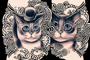 Siamese cat, third eye, tattooed, hat, gangster, tattoo idea