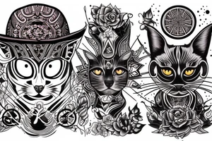 Siamese cat, third eye, tattooed, hat, gangster, tattoo idea