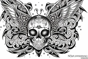 neotraditional moth tattoo with a skull inside tattoo idea