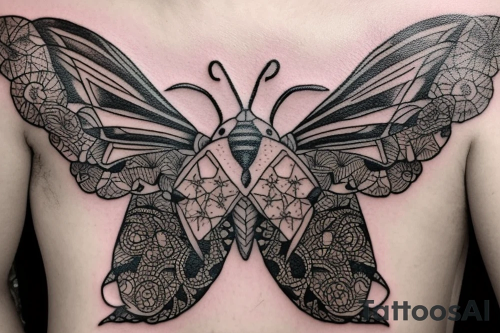 neotraditional moth tattoo with a skull inside tattoo idea