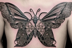 neotraditional moth tattoo with a skull inside tattoo idea