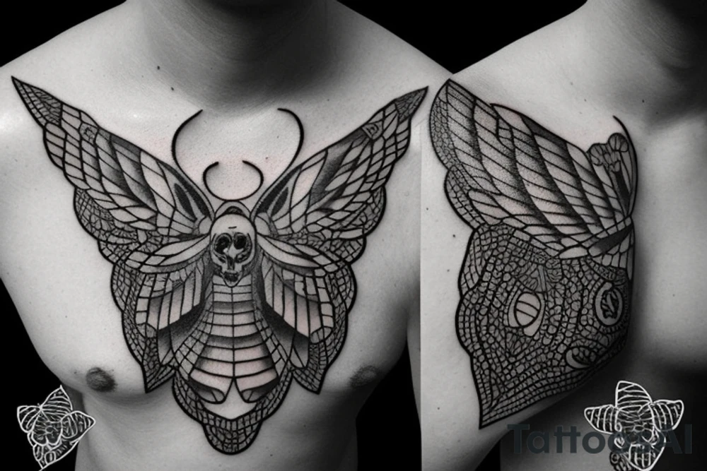 neotraditional moth tattoo with a skull inside tattoo idea