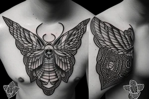 neotraditional moth tattoo with a skull inside tattoo idea