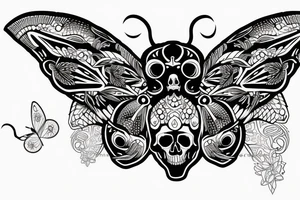 neotraditional moth tattoo with a skull inside tattoo idea