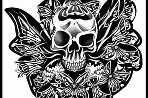 neotraditional moth tattoo with a skull inside tattoo idea