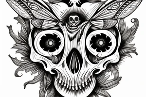 neotraditional moth tattoo with a skull inside tattoo idea