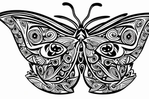 neotraditional moth tattoo with a skull inside tattoo idea