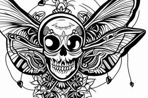 neotraditional moth tattoo with a skull inside tattoo idea