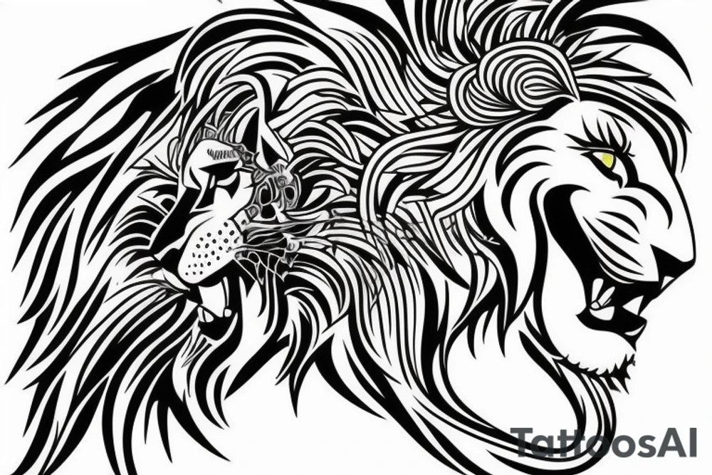 Lion with men tattoo idea