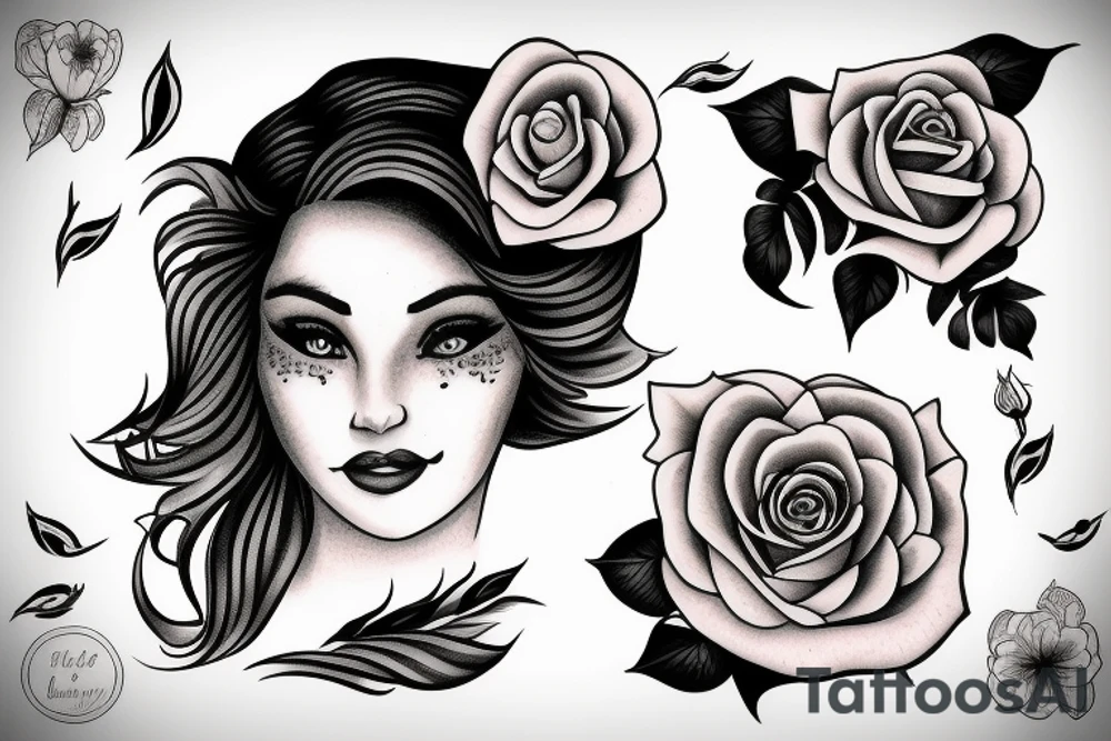 the name Raquel in a rose with a dolphin tattoo idea