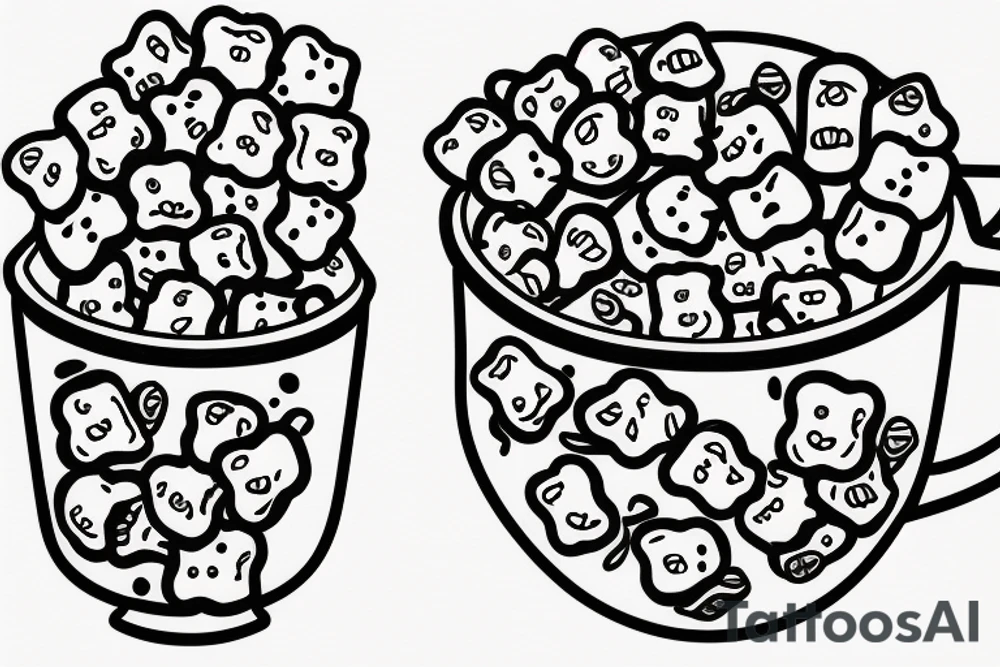 gummy bears floating in a tea cup tattoo idea