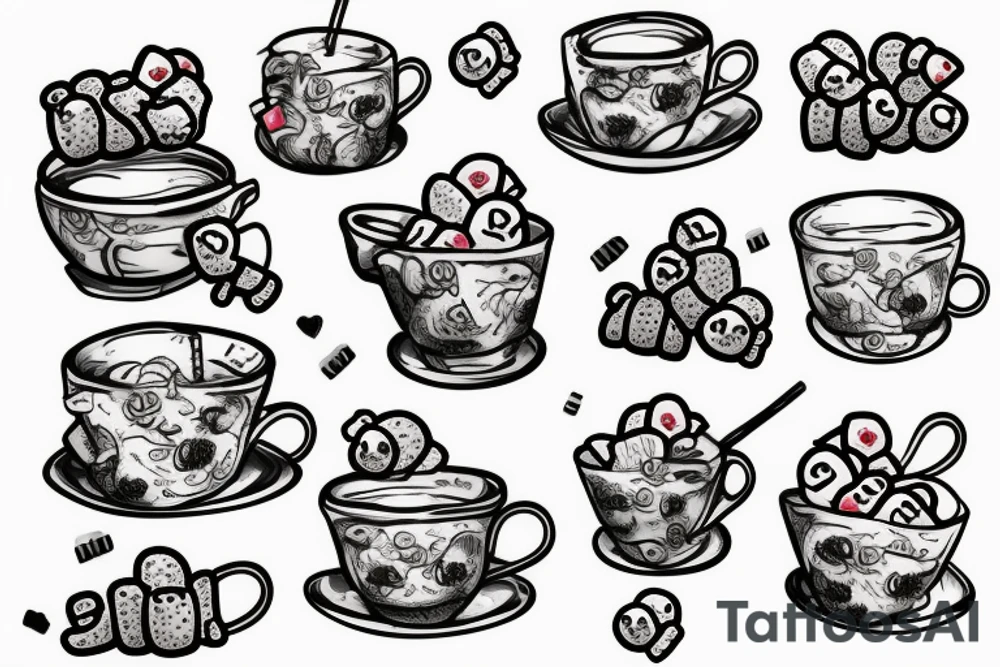gummy bears floating in a tea cup tattoo idea