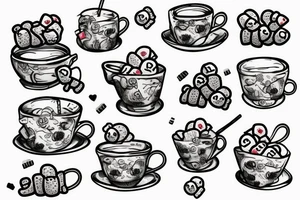 gummy bears floating in a tea cup tattoo idea
