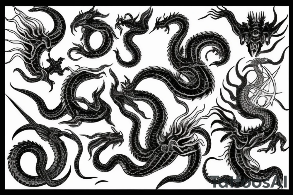 Kracken with ship and dragon tattoo idea