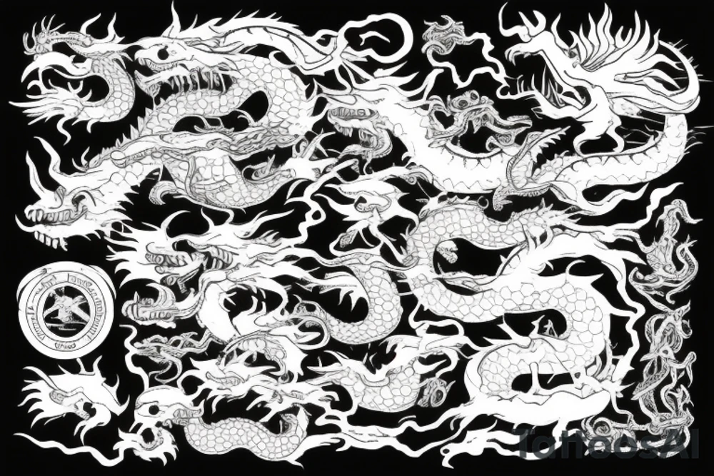 Kracken with ship and dragon tattoo idea