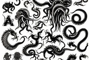 Kraken with ship and dragon tattoo idea