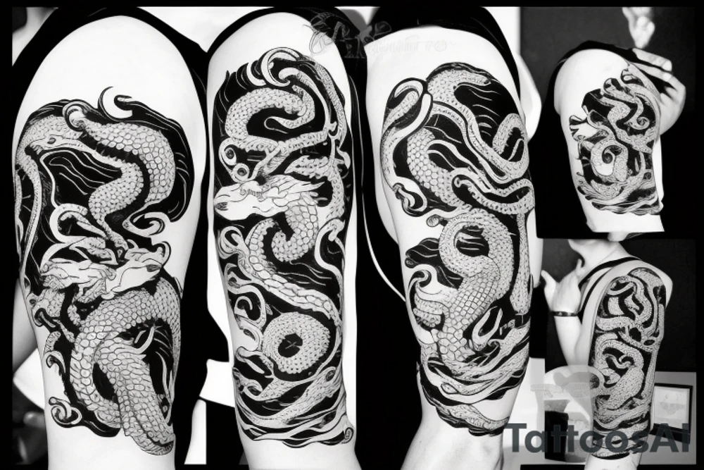 Kraken with ship and dragon tattoo idea
