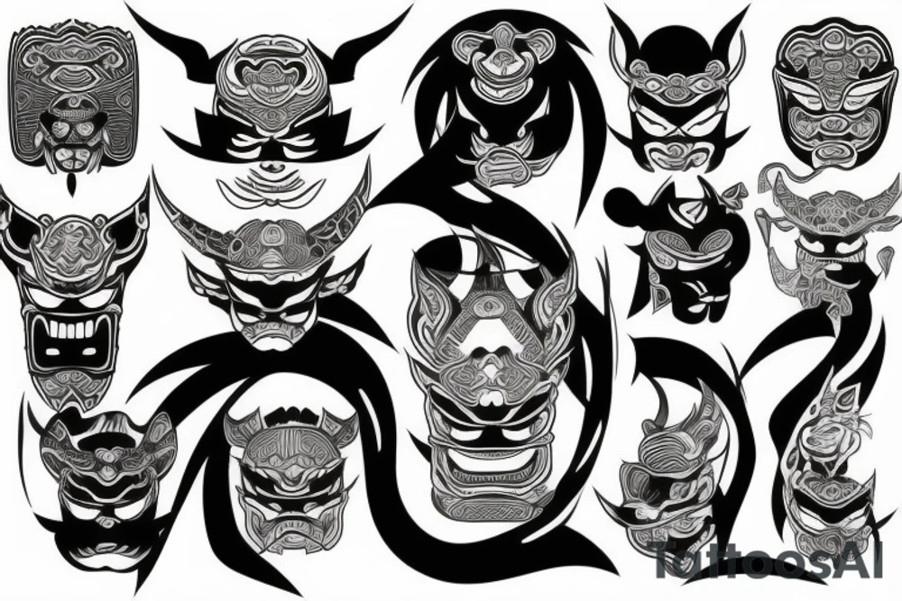 Japanese oni mask with Nordic influence tattoo idea