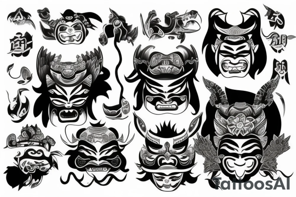 Japanese oni mask with Nordic influence tattoo idea Japanese oni mask with Nordic influence tattoo idea