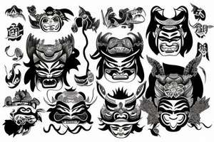 Japanese oni mask with Nordic influence tattoo idea