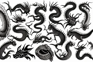 Seamonster dragon fish woodwork tattoo idea