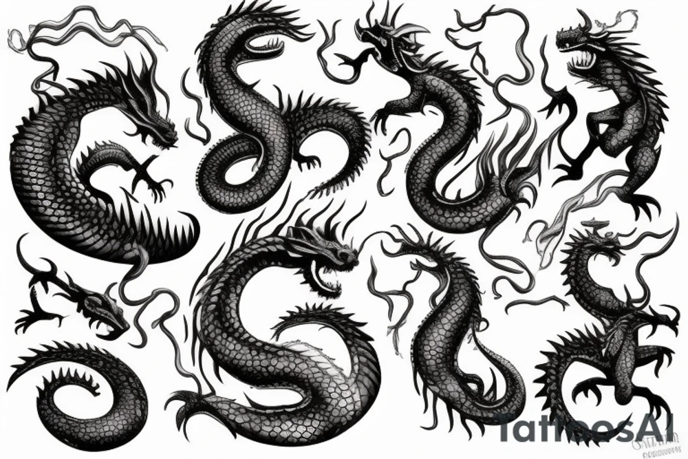 Seamonster dragon fish woodwork tattoo idea