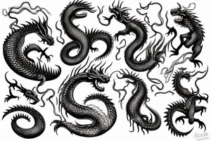 Seamonster dragon fish woodwork tattoo idea