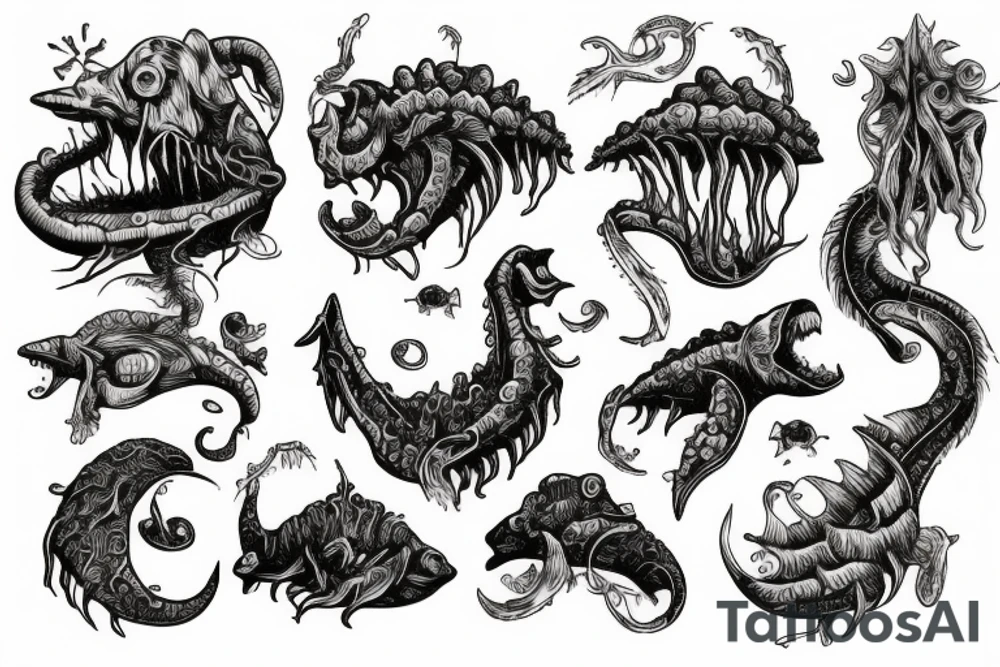 Seamonster  woodwork engraving tattoo idea