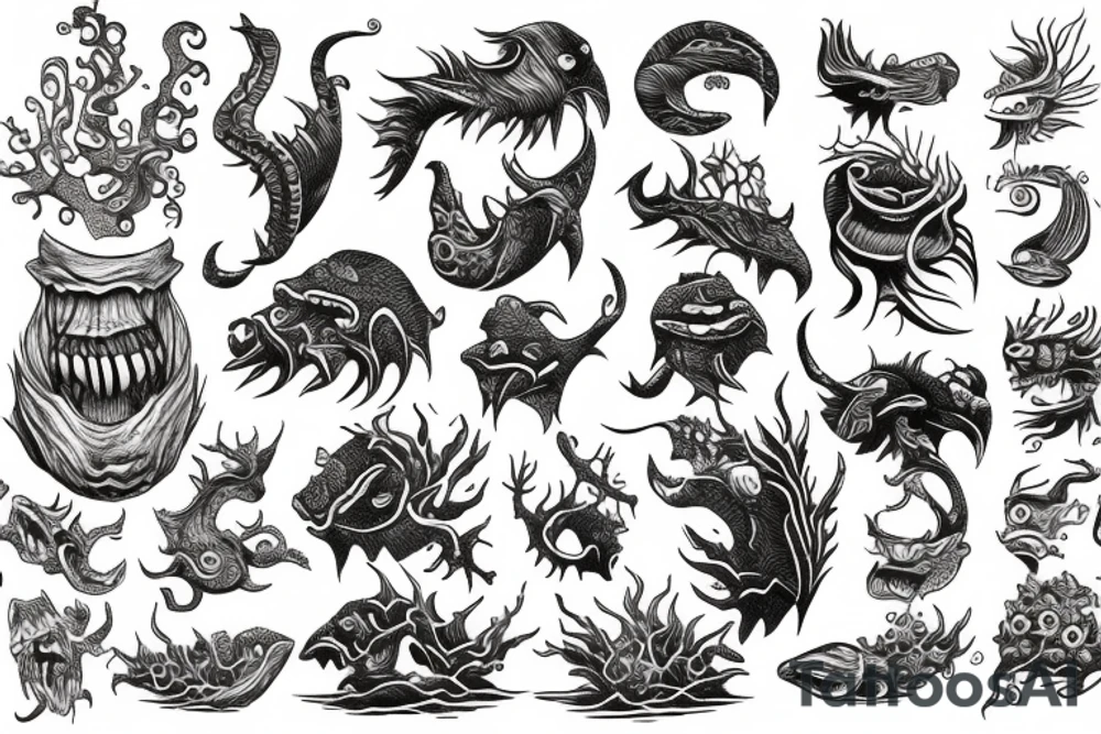 Seamonster  woodwork engraving tattoo idea