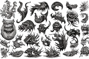 Seamonster  woodwork engraving tattoo idea