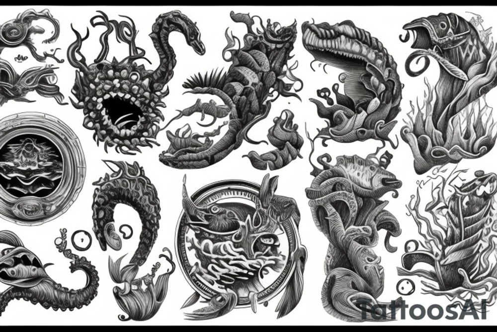 Seamonster  woodwork engraving tattoo idea
