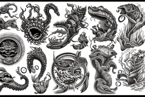 Seamonster  woodwork engraving tattoo idea