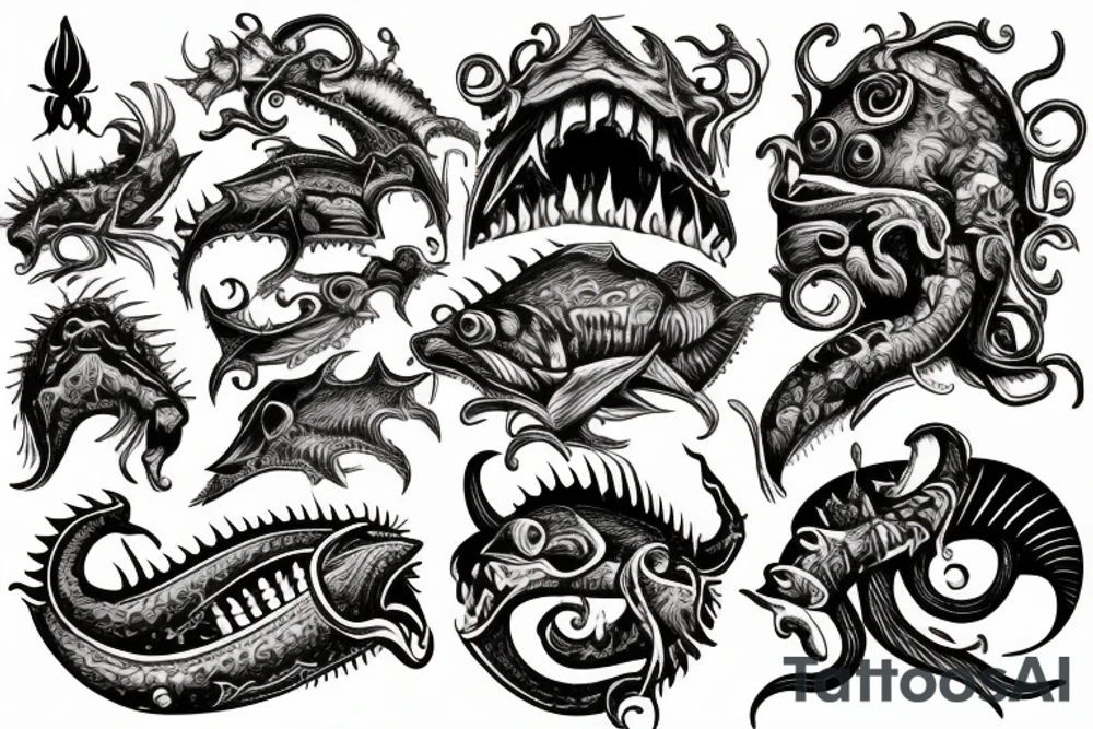 Seamonster  woodwork engraving tattoo idea