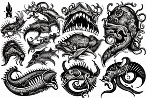 Seamonster  woodwork engraving tattoo idea