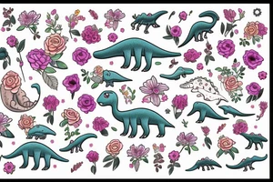 Feminine Dinosaur with flowers tattoo idea