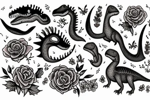 Feminine Dinosaur with flowers tattoo idea