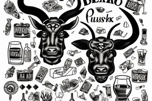 a taurus that drinks a glass of whiskey tattoo idea