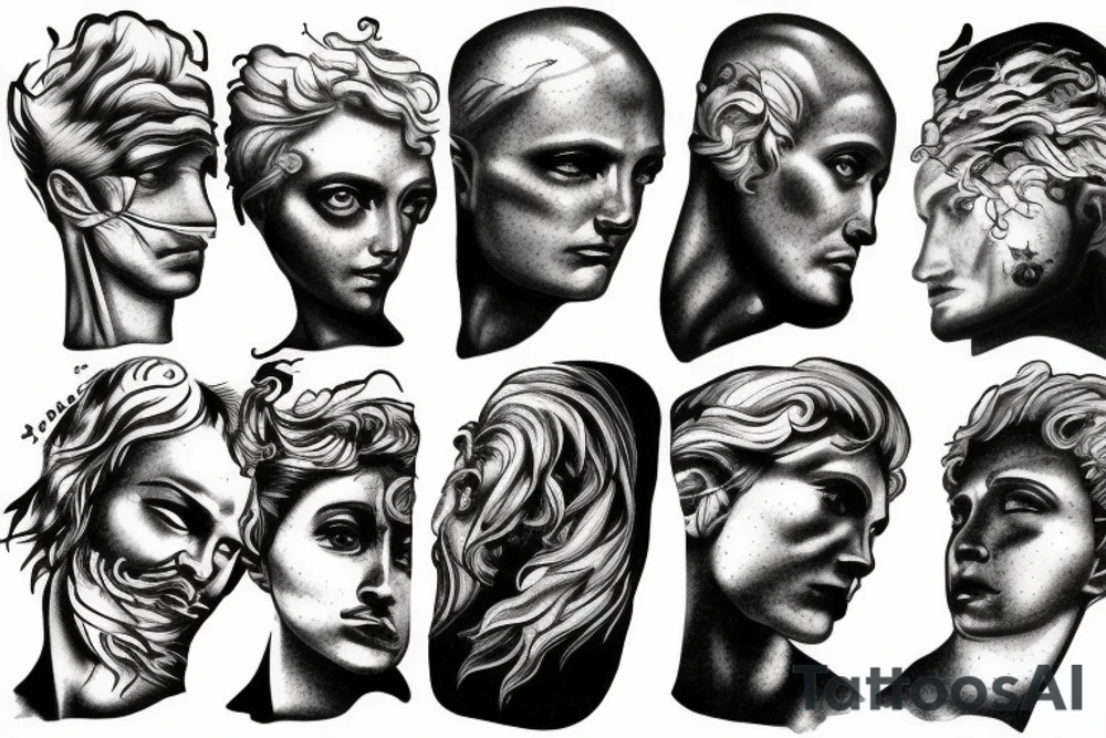 lightning portrait, storm, icarus, michaelangelo style tattoo idea