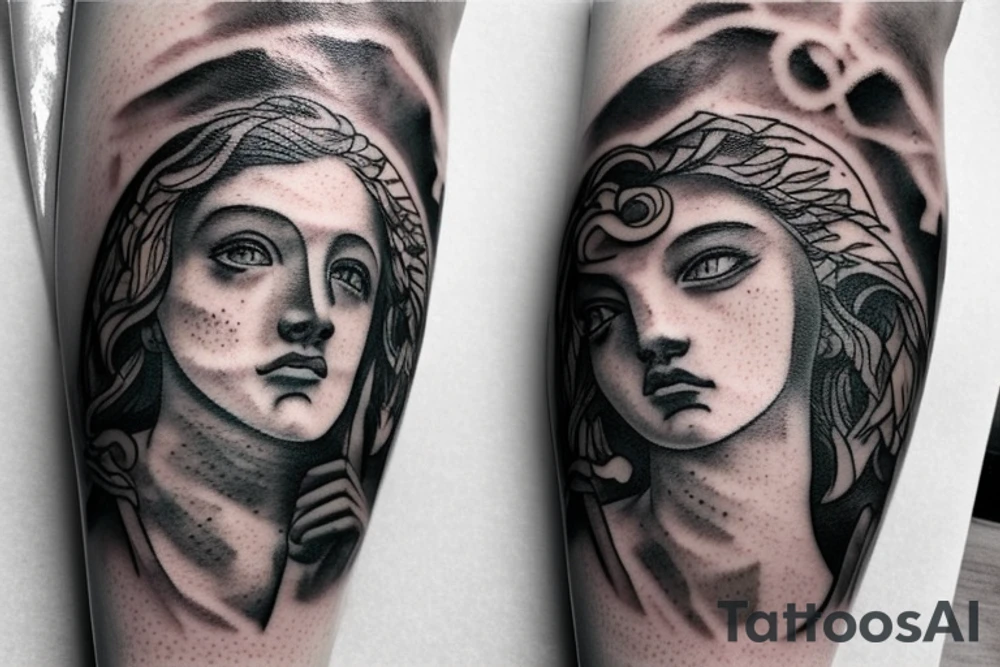 lightning portrait, storm, icarus, michaelangelo style tattoo idea